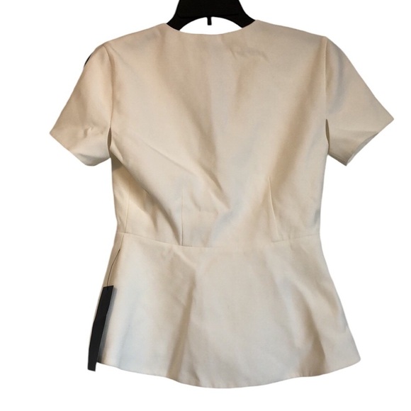 NWT BCBG Maxazria Womens Peplum Top Sz XS Off White Cut outs Zip Up Casual Flaw - Picture 6 of 8